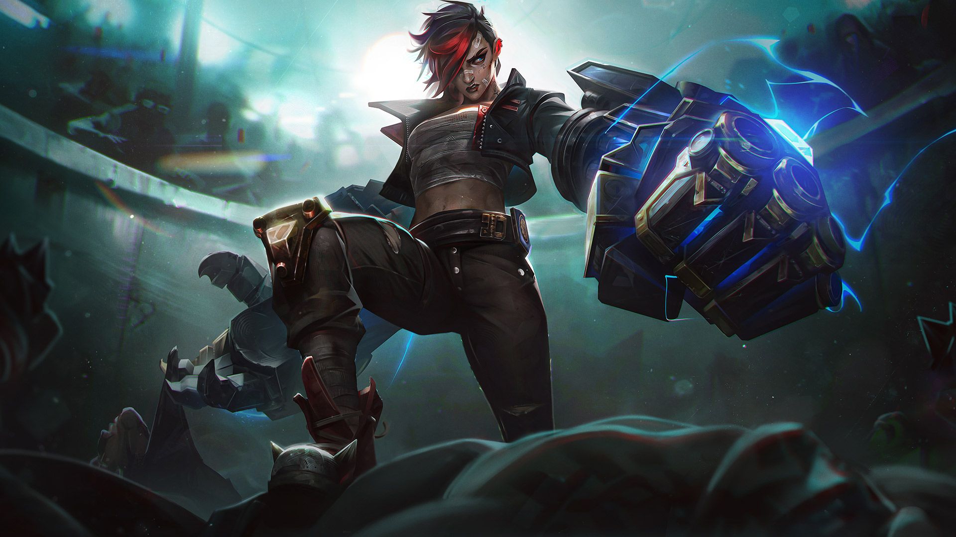 Vi with glowing fist in black