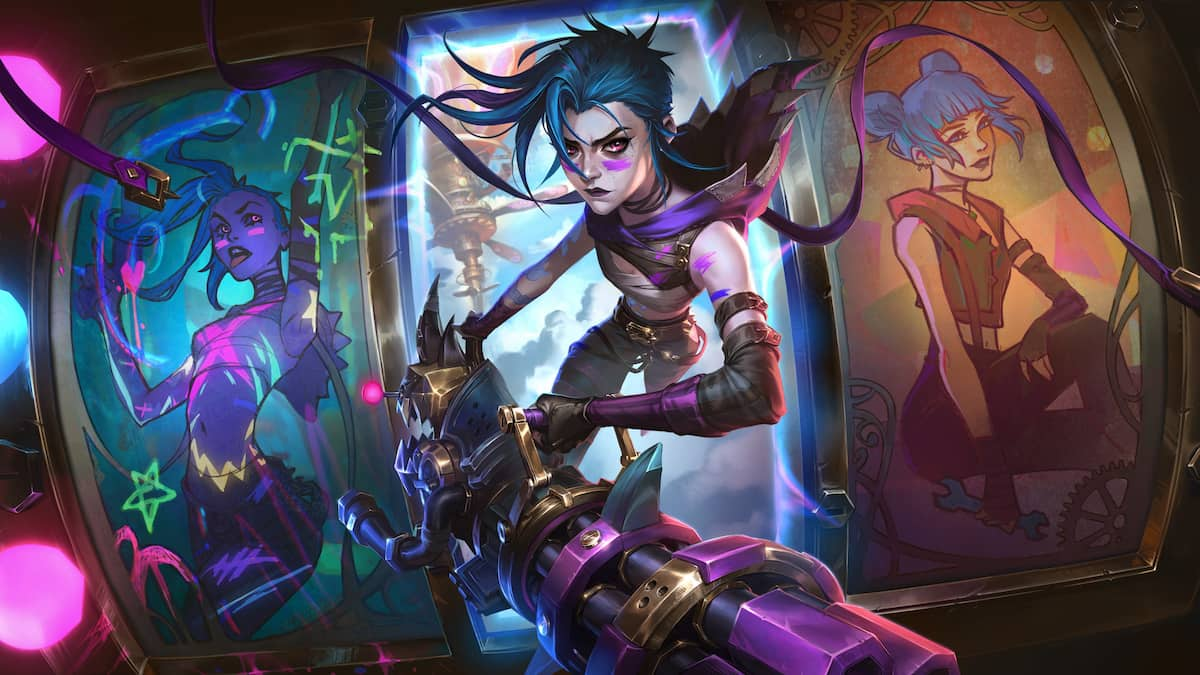 Jinx aiming weapon at broken machinery