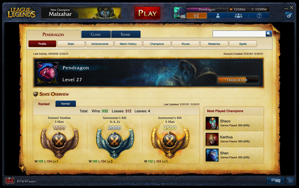 League of Legends profile interface